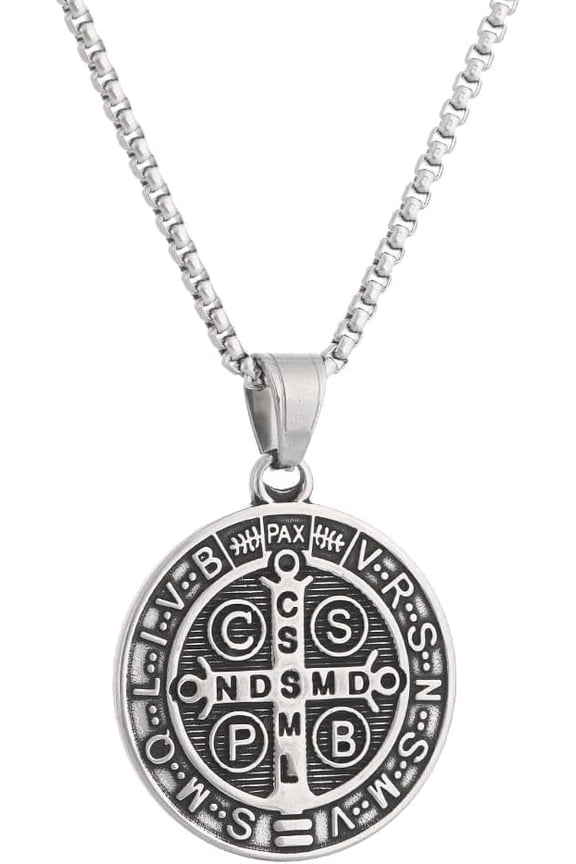 Saint Benedict Medal Necklace, Stainless Steel Catholic Religious Cross Pendant Necklace for Men Women, Christian Faith Jewelry Gift