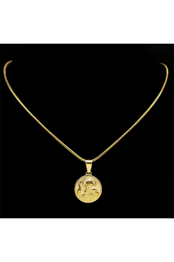 Saint Benedict Medal Necklace for Women 14K Yellow Gold Vintage Snake Chain Necklaces Jewelry accesorios mujer