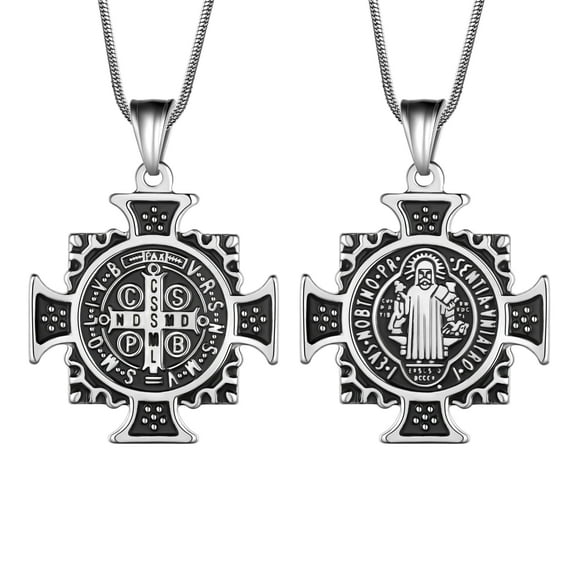 Saint Benedict Necklace For Men Stainless Steel St Benedict Medals Pendants Necklace Amulet Jewelry