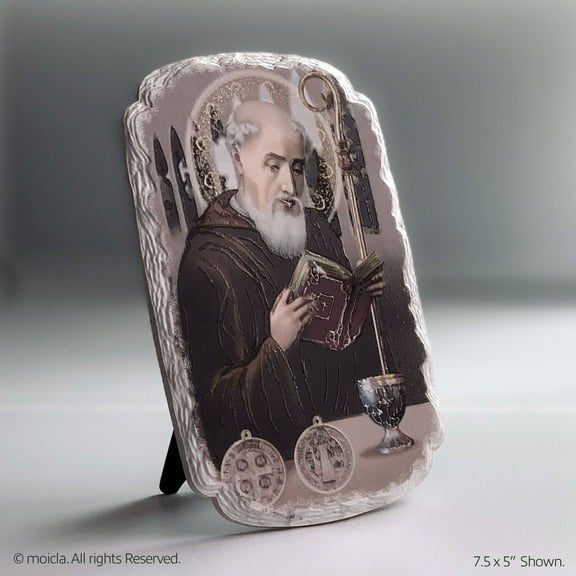Saint Benedict Resin Plaque  7.5" x 5" Stand-Alone Catholic Home Decorative Figurine