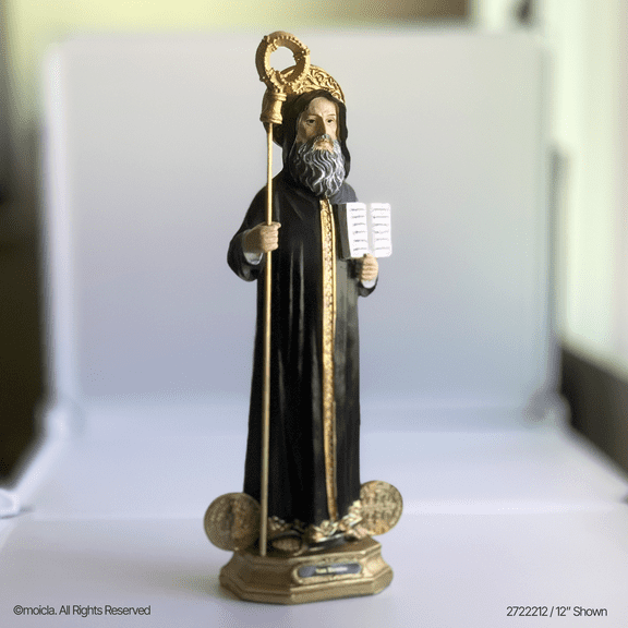 Saint Benedict Resin Statue - 12 in. tall Catholic Figurine