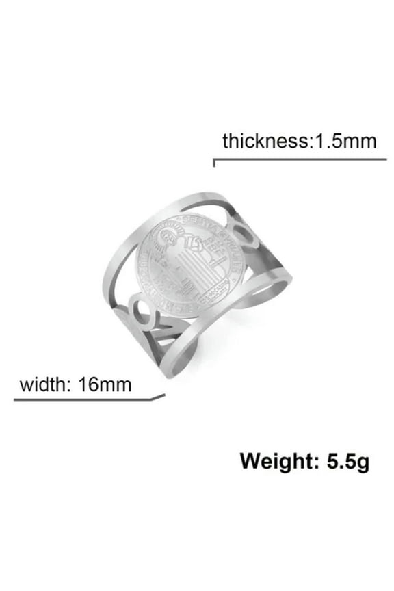 Saint Benedict Ring Stainless Steel Finger Ring Holy Christian Religious Jewelry