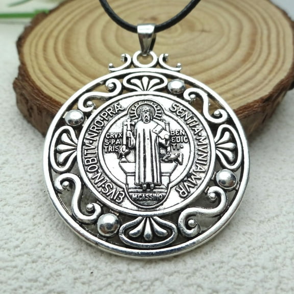 Saint Benedict Round Pendant Necklace Vintage