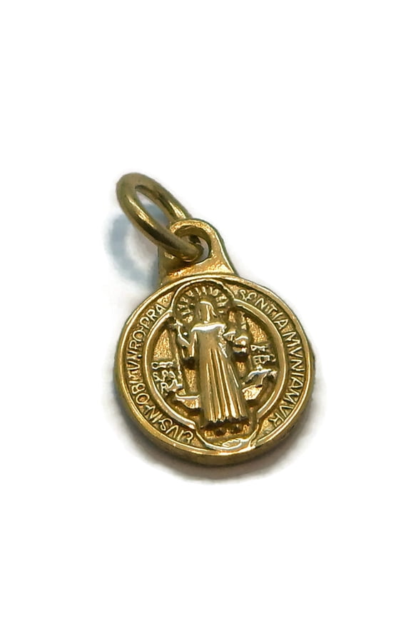 Saint Benedict Small Medal (San Benito) Charm Pendant 14k Yellow Gold!!