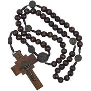 Saint Benedict Wood Cross Rosary Beads Blessed Saint Necklace,Religion Christian Catholic Baptism Jesus Necklace