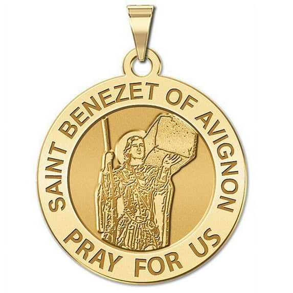Saint Benezet of Avignon Religious Medal - 3/4 Inch Size of a Nickel - Solid 14K Yellow Gold