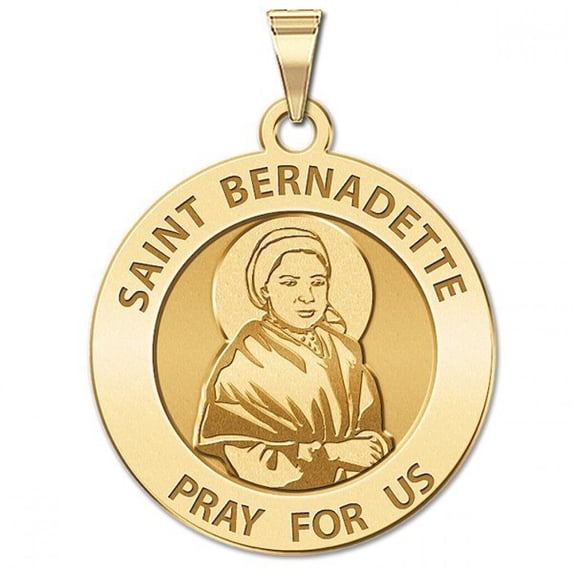 Saint Bernadette (Portrait) Religious Medal - 1 inch Size of a Quarter -Solid 14K Yellow Gold