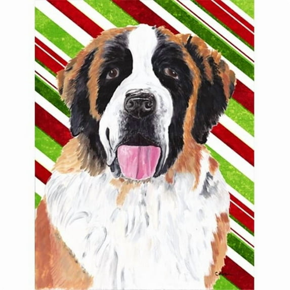 Saint Bernard Candy Cane Holiday Christmas Flag - Garden Size, 11 x 15 in.