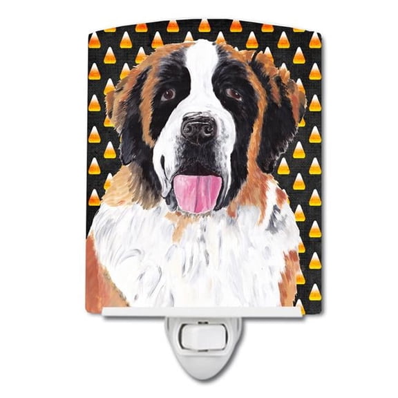 Saint Bernard Candy Corn Halloween Portrait Ceramic Night Light