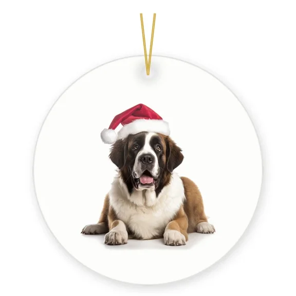 Saint Bernard Ceramic Christmas Ornament Dog 2D FLAT CIRCLE Ceramic Ornament