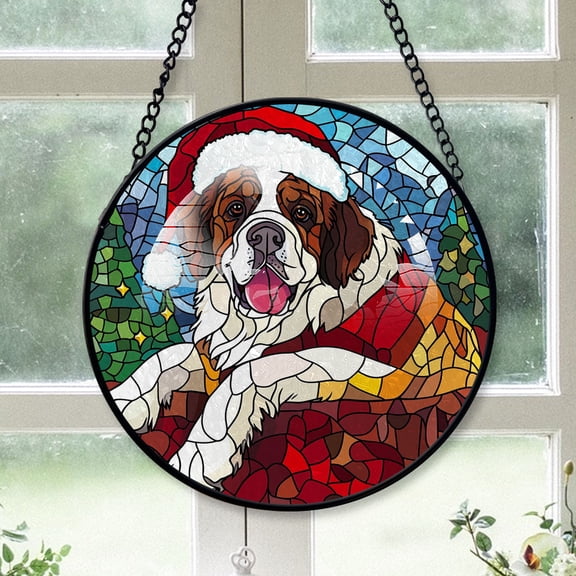 Saint Bernard Christmas Dog Ornament Christmas 2025 - Saint Bernard Dog Gifts, Christmas Tree Stained Glass, Dog Christmas Gifts, Christmas Decor