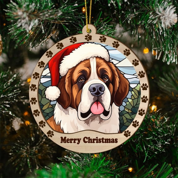 Saint Bernard Christmas Dog Ornament, Saint Bernard Dog Christmas Stained Glass, Saint Bernard Dog Suncatcher Christmas Tree Decor, Xmas Dog Gift
