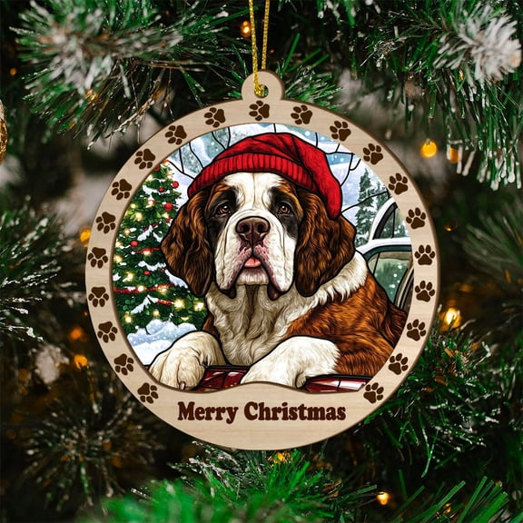Saint Bernard Christmas Dog Ornament, Saint Bernard Dog Stained Glass, Saint Bernard Dog Suncatcher Gift Christmas Tree Decor, Xmas Gifts