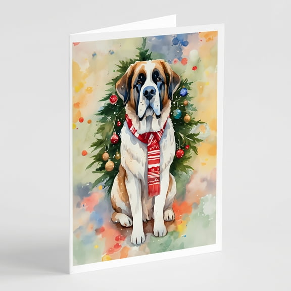 Saint Bernard Christmas Greeting Cards Pack of 8 7 in x 5 in