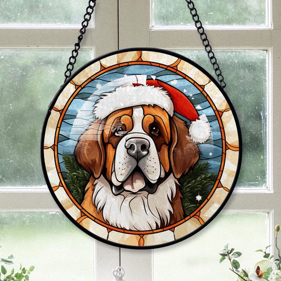 Saint Bernard Christmas Tree Dog Ornament Christmas 2025 - Saint Bernard Dog Stained Glass Window Hanging Christmas, Dog Christmas Tree Decor, Christmas