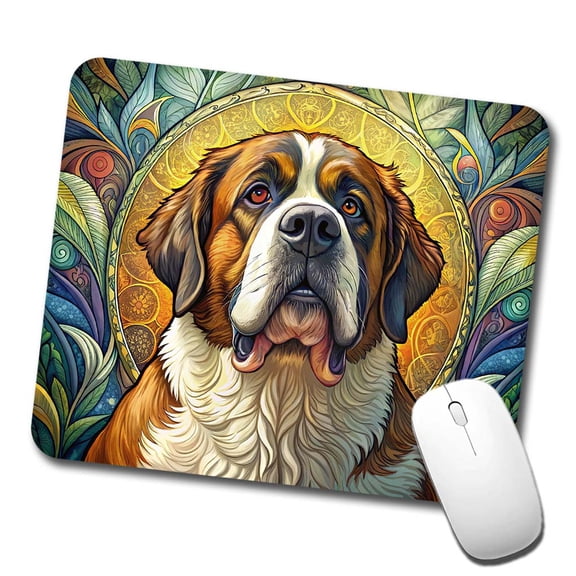 Saint Bernard Dog Art Nouveau Mouse Pad Low Profile Gaming Mat