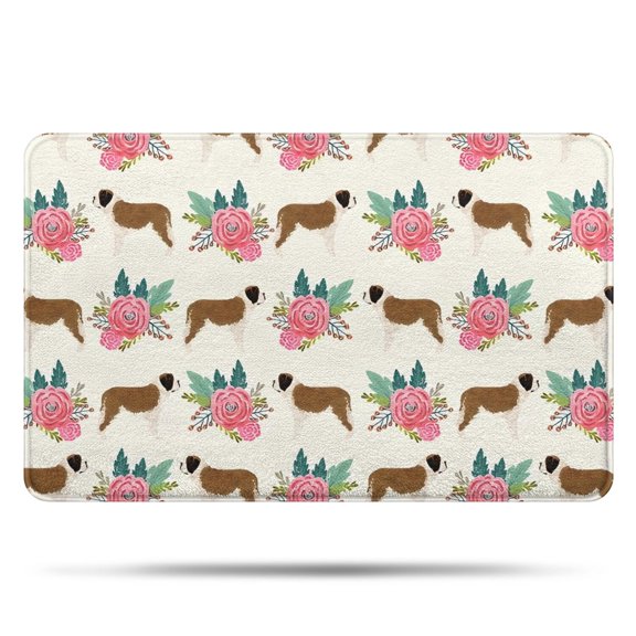 Saint Bernard Dog Breed and Flower Floral Bathroom Rugs Mat,Non Slip Microfiber Bathroom Rug,Rubber Backing,Soft Bathroom Mats for Bathroom Floor,Tub and Shower,20x32in(50x80cm)