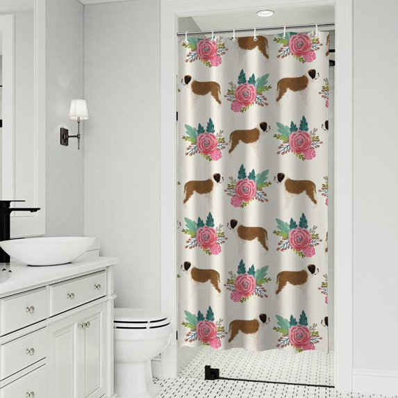 Saint Bernard Dog Breed and Flower Floral Shower Curtain 36"x72" ,Bathroom Decorative Shower Curtains Set with 12 Hooks,Modern Waterproof Washable Shower Curtain