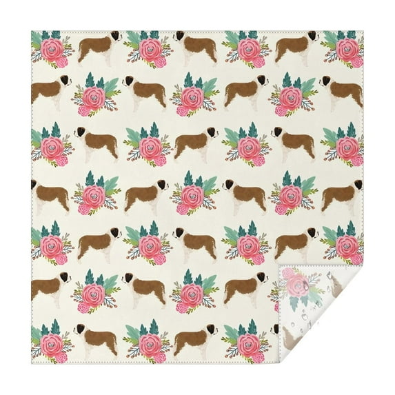 Saint Bernard Dog Breed and Flower Floral Square Tablecloth,Waterproof Square Table Cover,Wipeable Spillproof Washable Table Cover for Home Kitchen Party Decor 60"x60"(152x152cm)