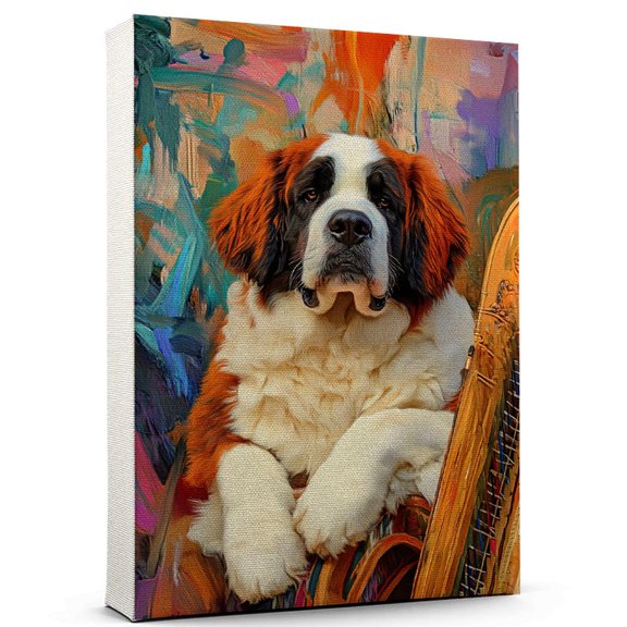 Saint Bernard Dog Harp Stretched Canvas Size 8x12 – Funny Saint Bernard Dog Playing Harp Canvas Wall Art for Music Lovers, Pet Lovers, Home Decor