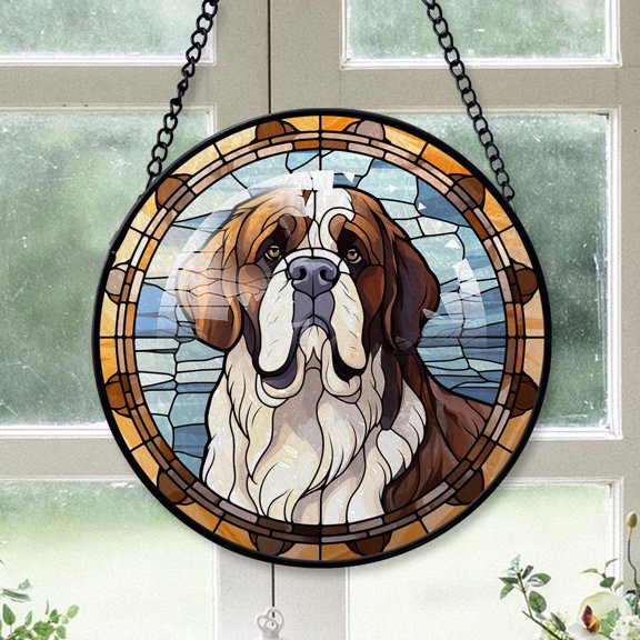 Saint Bernard Dog Ornament Christmas 2025 - Saint Bernard Dog Christmas Stained Glass SunCatcher for Window , Dog Christmas Decor, Ideas Gifts for Xmas