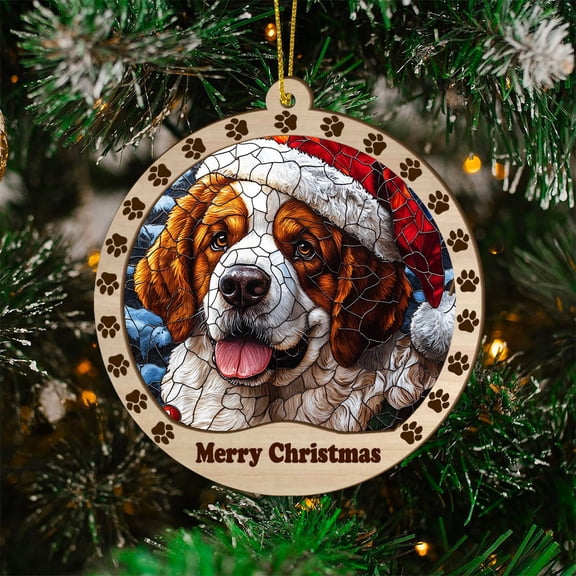 Saint Bernard Dog Ornament, Saint Bernard Dog SunCatcher Stained Glass Christmas Tree, Saint Bernard Dog Decor, Holiday Decorations, Xmas Gift
