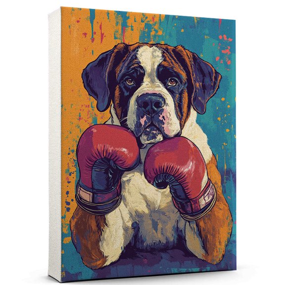 Saint Bernard Dog Playing Boxing Canvas Canvas  Vintage Style Saint Bernard Dog Art for Boxing Fans, Great Gift for Dog Owners