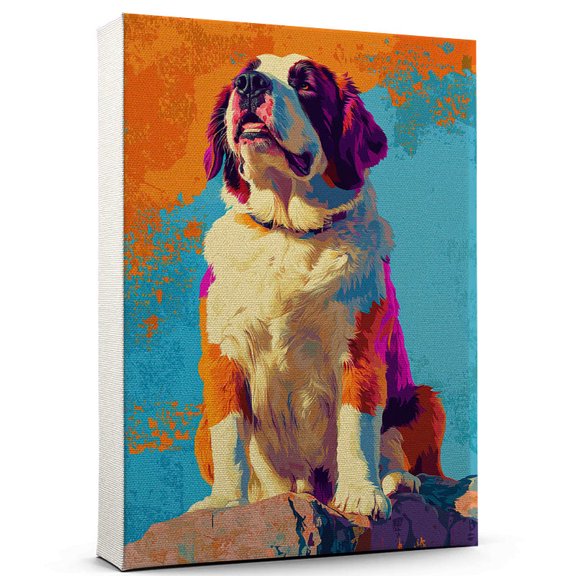 Saint Bernard Dog Playing Climbing Canvas Canvas  Vintage Style Saint Bernard Dog Art for Climbing Fans, Great Gift for Dog Owners