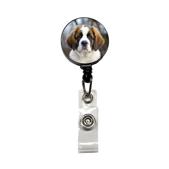 Saint Bernard Dog Puppy Photo Retractable Reel ID Badge Key Card Name Tag Holder with Clip