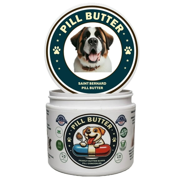 Pill Butter: Saint Bernard Dog Treats to Wrap Pills - Moldable Non-Sticky Paste of Human Grade Real Dog Peanut Butter (60 Servings)