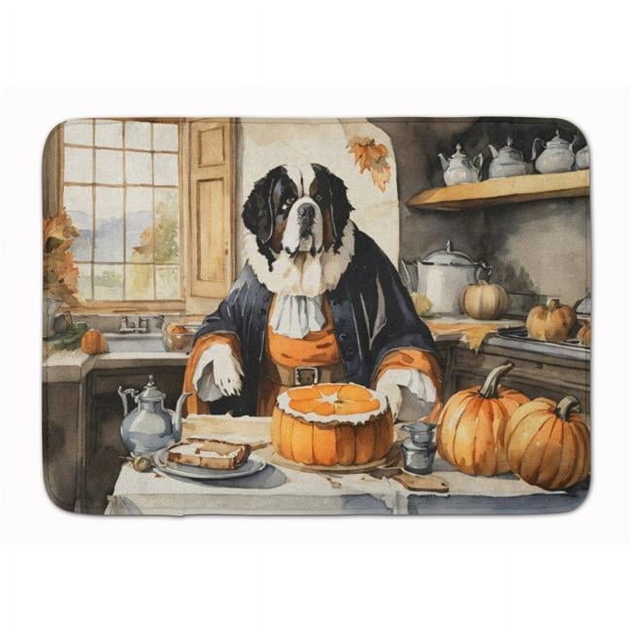 Saint Bernard Fall Kitchen Pumpkins Memory Foam Kitchen Mat 27 in x 19 in