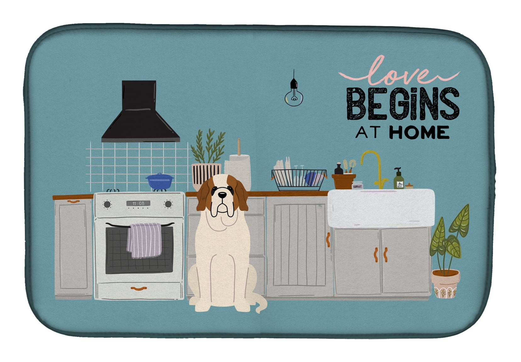 Saint Bernard Kitchen Scene Dish Drying Mat