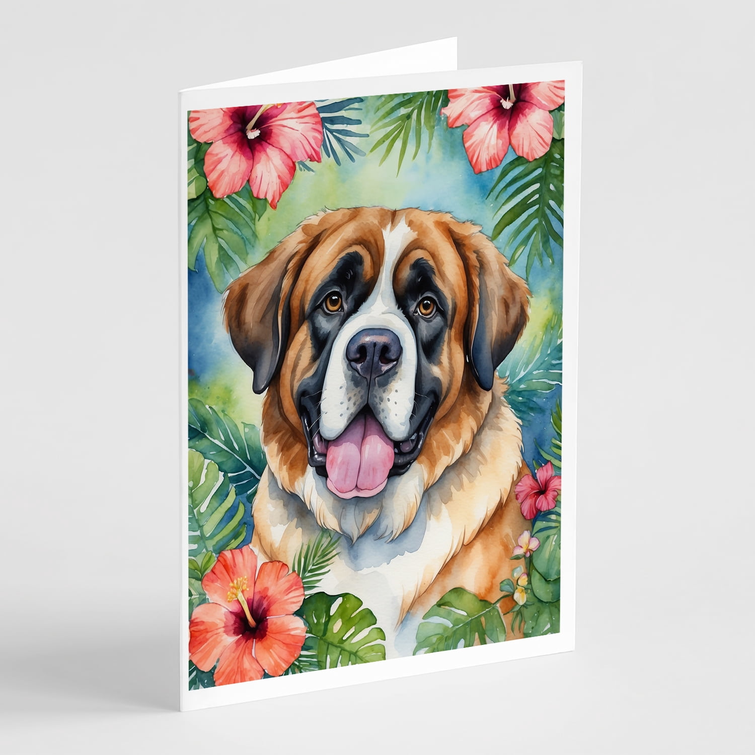 Saint Bernard Luau Greeting Cards Pack of 8 7 in x 5 in