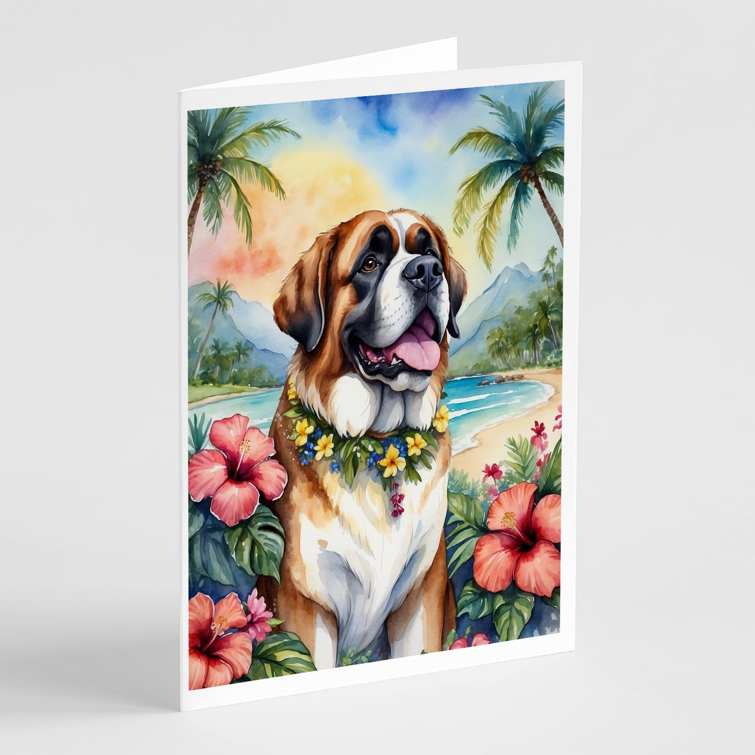 Saint Bernard Luau Greeting Cards Pack of 8 7 in x 5 in