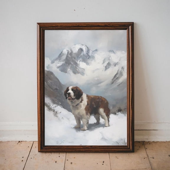 Saint Bernard Mountain Art Alpine Rescue Dog Snowy Landscape Winter