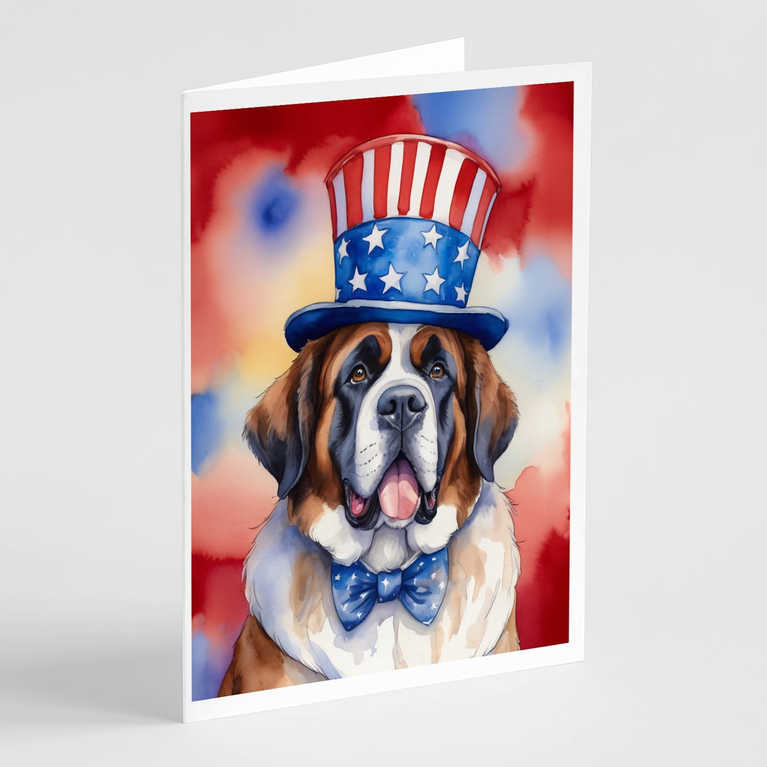 Saint Bernard Patriotic American Greeting Cards Pack of 8 7 in x 5 in
