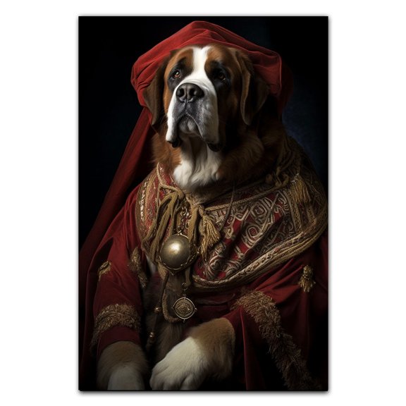 Saint Bernard Pets Portrait Painting of Dog Renaissance Style on Canvas Royal Pet Portrait from Photo, Wall Art Print for Home Decor, Modern Wall Decoration