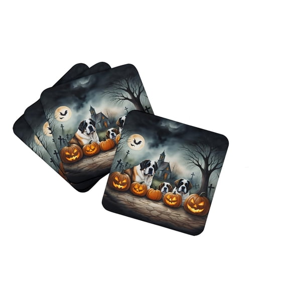 Saint Bernard Spooky Halloween Foam Coaster Set of 4 3.5 in x 3.5 in