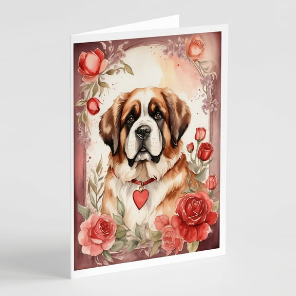 Saint Bernard Valentine Roses Greeting Cards Pack of 8 7 in x 5 in