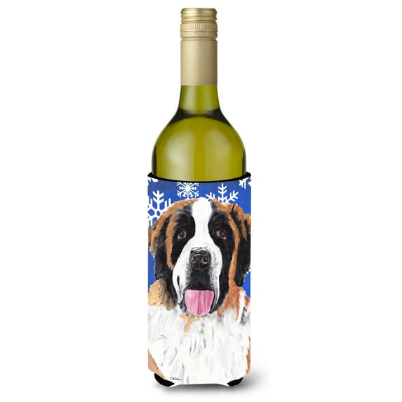 Saint Bernard Winter Snowflakes Holiday Wine Bottle Hugger