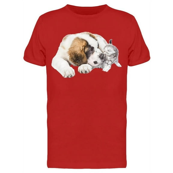 Saint Bernard With Kitten T-Shirt Men -Image by Shutterstock, Male Large