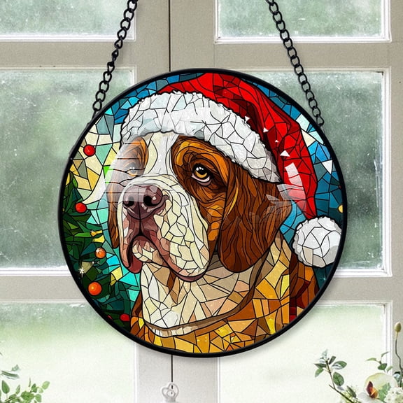 Saint Bernard Xmas Dog Ornament Christmas 2025 - Saint Bernard Dog Christmas Stained Glass SunCatcher for Window, Dog Gifts for Xmas