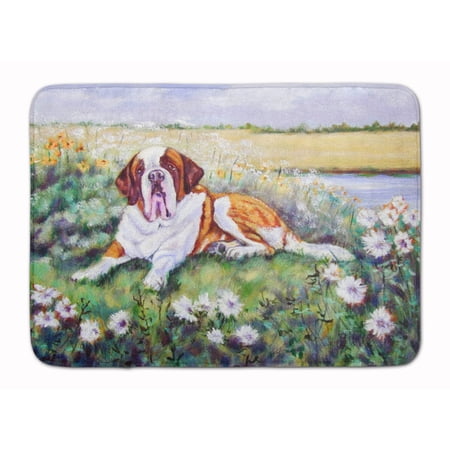 Saint Bernard in Flowers Machine Washable Memory Foam Mat