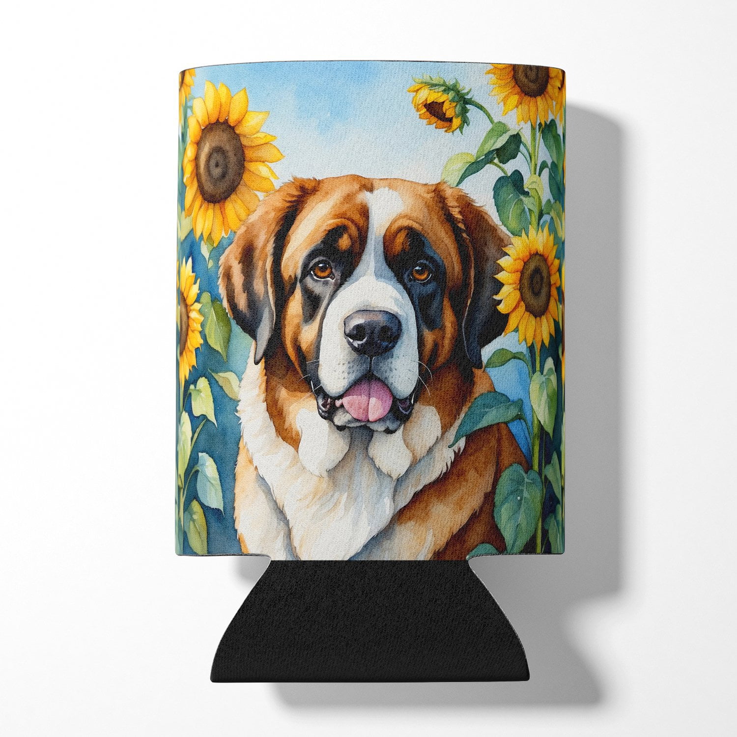 Saint Bernard in Sunflowers Can or Bottle Hugger 3 in x 5 in