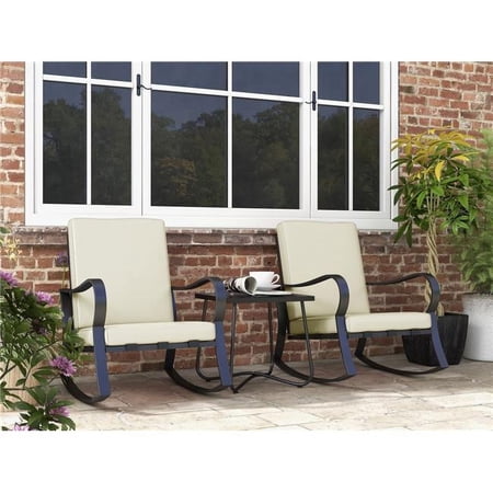 Saint Birch 3-Piece Aluminum Rocking Chair with End Table in Off White/Black