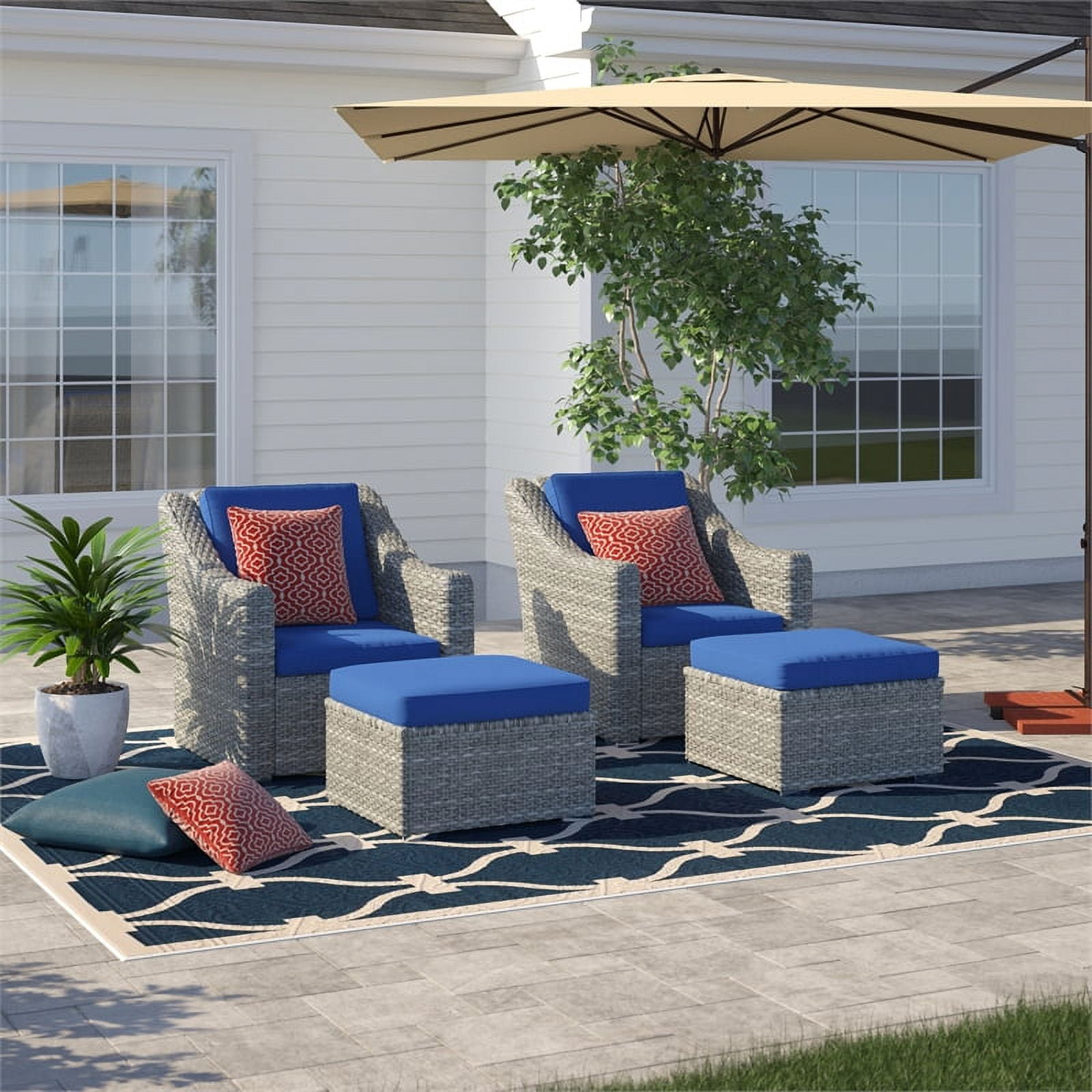 Saint Birch 4 Piece Modern Cast Iron Outdoor Chairs And Ottomans in ...