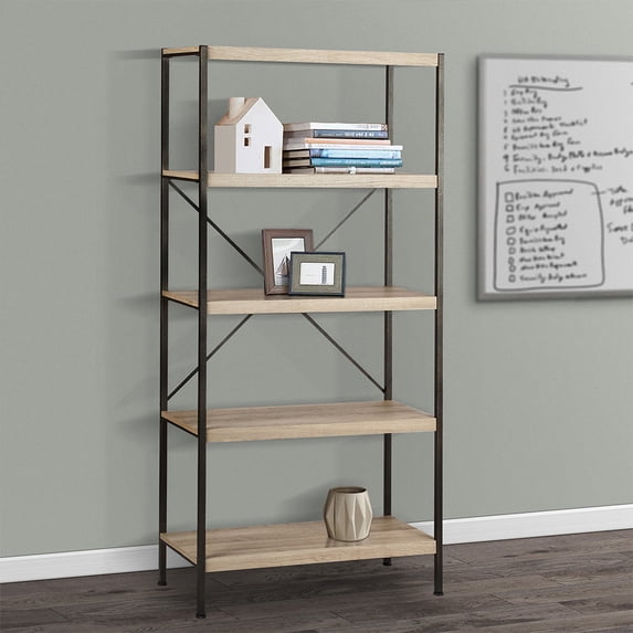 Saint Birch 4-Shelf X-Cross Farmhouse Wood Bookcase in Light Oak