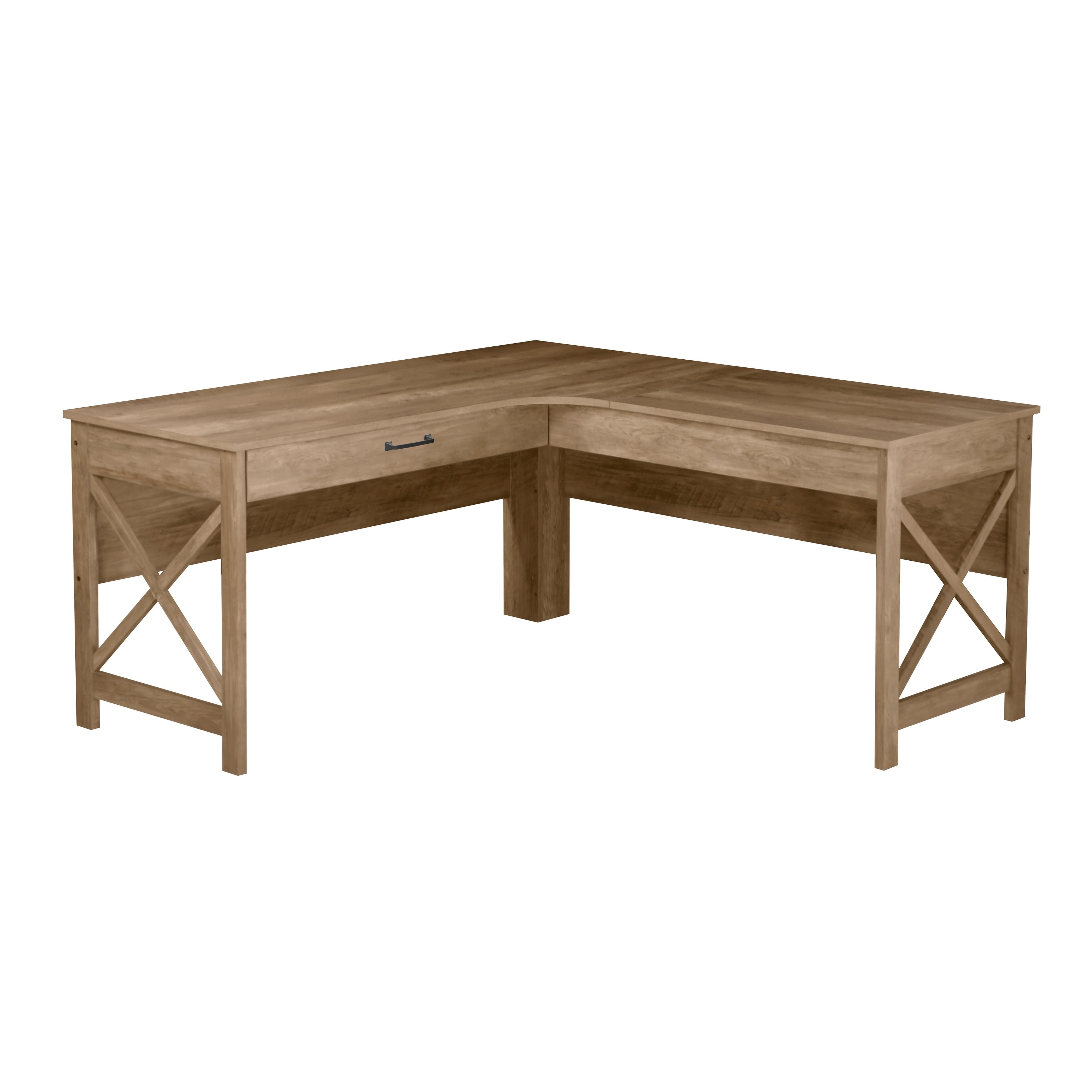 Rustic Oak L-Shaped Farmhouse Corner Desk with Drawer