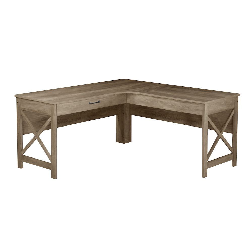 Rustic Oak L-Shaped Farmhouse Corner Desk with Drawer