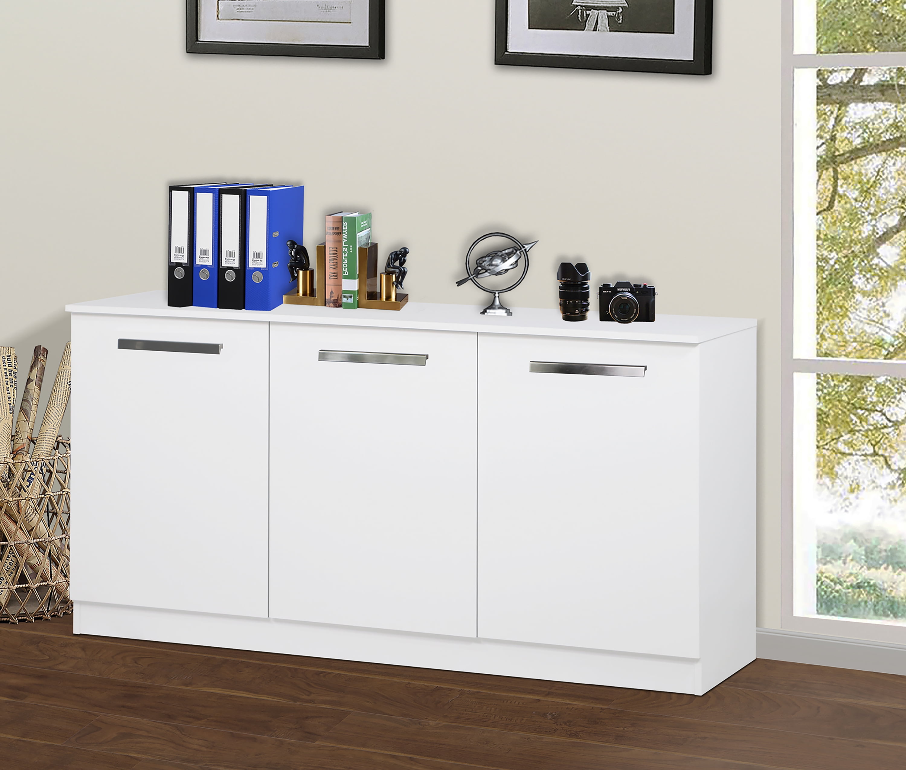 Saint Birch Alaska Wood 3 Door Credenza File Cabinet in White
